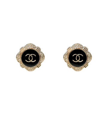 CHANEL CC Black Round CC Earrings 34405 151067111