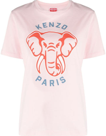 Kenzo Women's Elephant Varsity Jungle T-Shirt Pink FD62TS0854SO 34 60144713