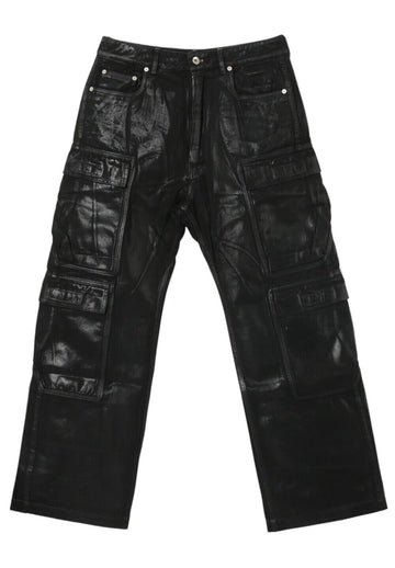 RICK OWENS ブラックフォイルデニムダブルカーゴジーンズ 130793312