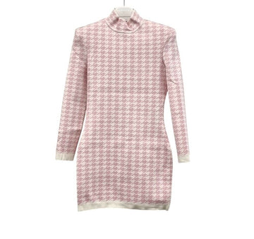 BALMAIN Nicht verwendetes Houndstooth Strick-Turtleneck-Kleid ETB021016 151515962