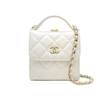 CHANEL Top Handle Chain Coin Purse White B0722C227 151516904