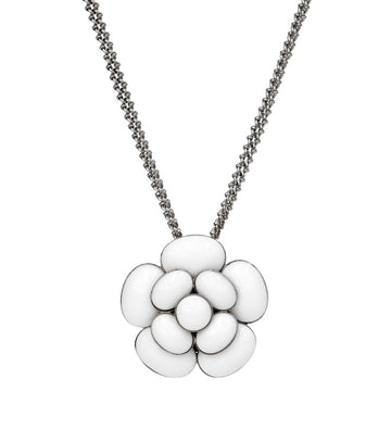 CHANEL Weiße Emaille Camellia Halskette 47399 151647606