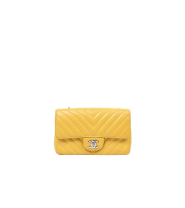 CHANEL Yellow Lambskin Chevron Chain Shoulder Bag 46418 151686934