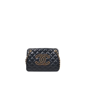 CHANEL Schwarze gep quiltete große CC Kette Schultertasche 47532 151777269