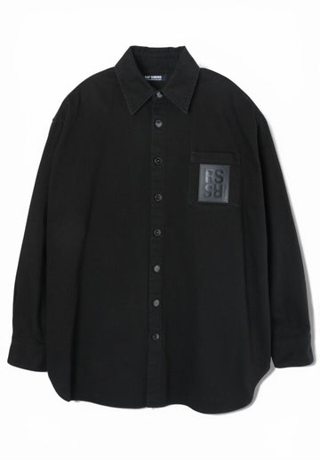 RAF SIMONS ラフ・シモンズ R ピン オーバーサイズ デニム シャツ ジャケット ブラック 222M243100320099 37119591
