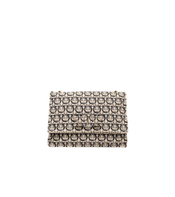 Salvatore Ferragamo Black Gancini Pattern Canvas Shoulder Bag 49187 151840976