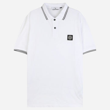 Stone Island Short Sleeve Polo Shirt with Logo Patch White 2200010 S0018 V1001 152163601
