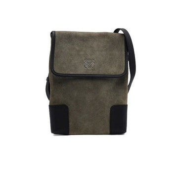 LOEWE スウェード カーキ アナグラム クロスバッグ aa60924 152314700