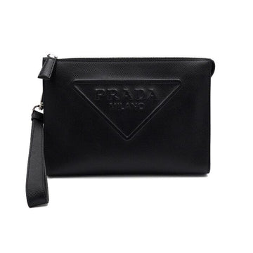 Prada Black Saffiano Leather Triangle Logo Strap Clutch Bag 2VF039 152314815