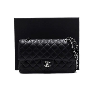 CHANEL ブラック クラシック キャビア ミディアム シルバー チェーン ショルダーバッグ A01112 152314981