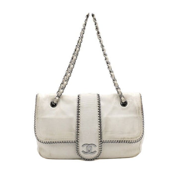 CHANEL White Lambskin Silver CC Chain Me Flap Shoulder Bag A34876 152315014