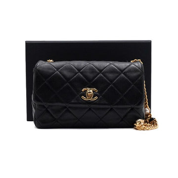 CHANEL Black Lambskin Pearl Chain Gold CC Flap Shoulder Bag and Crossbody aa59972 152315038