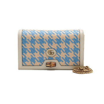 GUCCI Raffia Diana Tasche mit Bambus und goldenen Ketten 696817 152315072