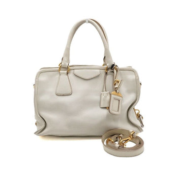Prada Ivory Calfskin Tote and Shoulder Bag with Gold Logo BN2205 152315087