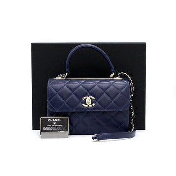CHANEL ネイビーラムスキンシャンパンゴールド金具トレンディCCスモールフラップトートバッグ兼チェーンショルダーバッグ A92236 152315092
