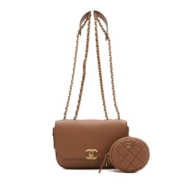 CHANEL Brown Calfskin CC Logo Flap Coin Pouch with Gold Chain Shoulder Bag and Crossbody Bag AS1094 152315150