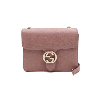 Gucci Pink Leather Interlocking Small Chain Shoulder Bag with Gold Hardware aa58239 152315207