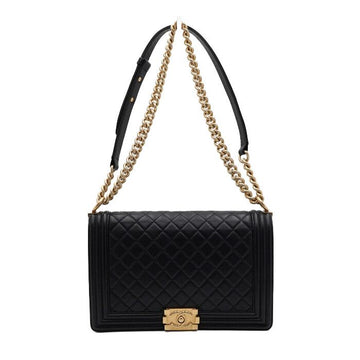 CHANEL Black Lambskin Boy Large Flap Gold Chain Shoulder Bag A92193 152315354