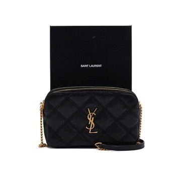 SAINT LAURENT Schwarze Leder Becki Doppelreißverschluss Gold-Kette Umhängetasche 608941 152315373