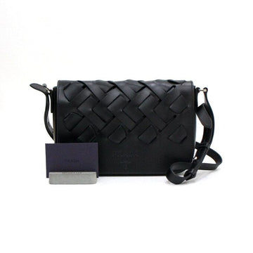 Prada 1BD246 Black Vitello Woven Shoulder Bag and Crossbody Bag aa56492 152315404