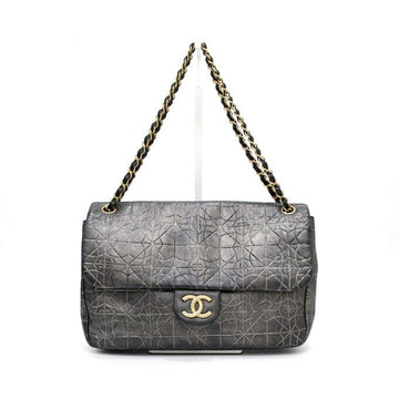 CHANEL グレー レザー ヴィンテージ CC タイムレス ゴールドロゴ チェーン ワンフラップ ショルダーバッグ aa56491 152315496