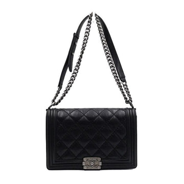CHANEL Black Caviar Leather Quilted Boy Large Flap Shoulder Bag A92193 152315623