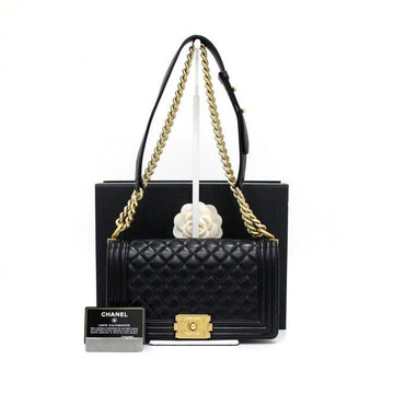 CHANEL Black Lambskin Boy Medium Gold Chain Women's Shoulder Bag A67086 152315745