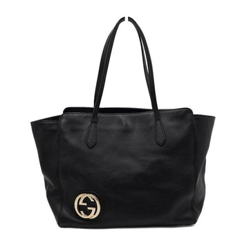 GUCCI Schwarze Leder Shopper Tasche mit goldenem G-Interlocking 353576 152315778
