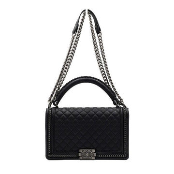 CHANEL Vintage Calfskin Top Handle Boy Large Around Chain Tote Bag 152315845