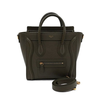 CELINE ダークオリーブ ドラム カーフスキン ラゲッジ ナノ トートバッグ兼ショルダーバッグ aa56754 152315872