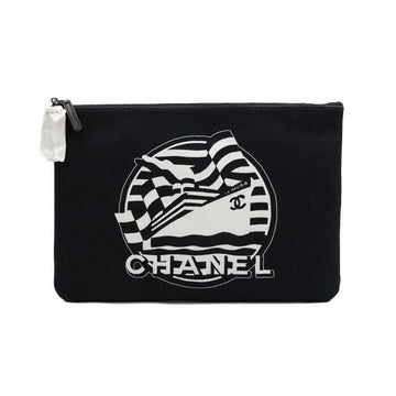 CHANEL LA PAUSA Kreuzfahrtschiff CC-Logo Schwarze Canvas Unisex große Pouch Clutch A70477 152315881