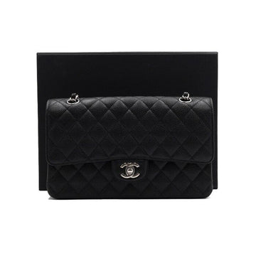 CHANEL ブラックキャビアクラシックミディアムシルバーチェーンショルダーバッグ A01112 152315894