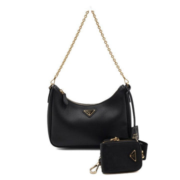 PRADA ブラック サフィアーノ リエディション マルチ ホーボー ゴールド チェーン ショルダーバッグ 兼 クロスバッグ aa55596 152315954