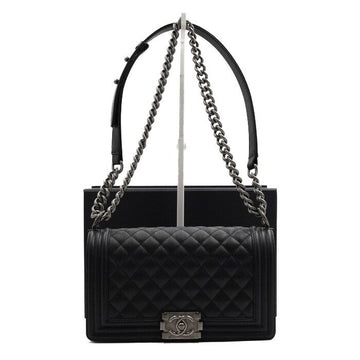 CHANEL Boy Black Caviar Medium Flap Silver Chain Shoulder Bag A67086 152316211