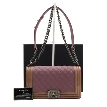 CHANEL ボーイシーズン限定ツートンカーフスキンミディアムフラップシルバーチェーンショルダーバッグ A67086 152316285