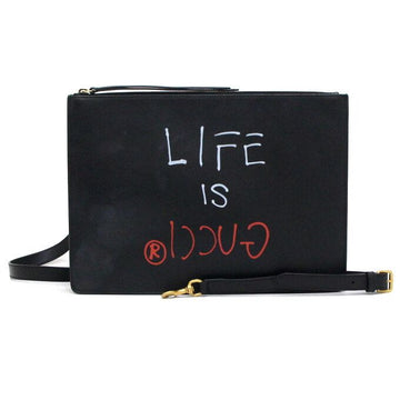 Gucci Black Leather Ghost Life Printing Clutch Bag and Shoulder Bag Crossbody 429004 152316307