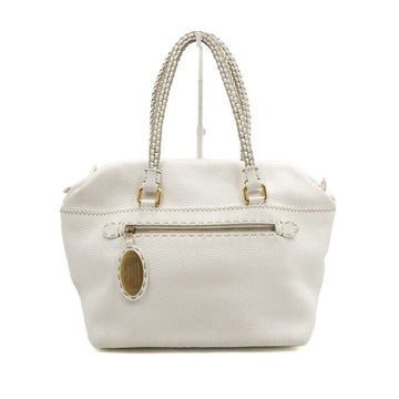 Fendi White Leather Selleria Woven Handle Tote Bag and Shoulder Bag 8BN189 152316323