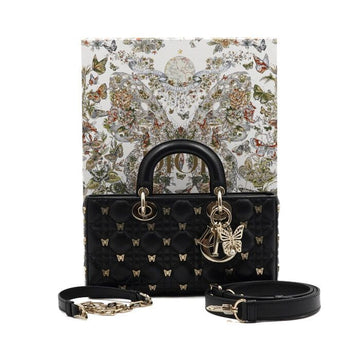 DIOR カナージュ ラムスキン レディ ディジョイ ブラック バタフライ ミディアム トートバッグ 兼 ショルダーバッグ aa53123 152316344