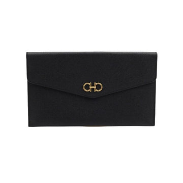 SALVATORE FERRAGAMO Damen Clutch aus schwarzem Leder mit goldenem Logo 22 0248 152316399