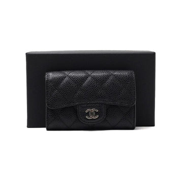 CHANEL ブラックキャビアシルバーロゴクラシックカードケースカード財布 A80799 152316423