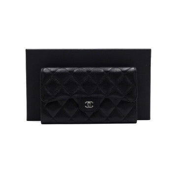 CHANEL Classic Flap Women's Long Wallet in Black Caviar with Silver Hardware A31506 152316453