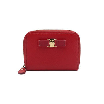 Salvatore Ferragamo Red Bow Ribbon Saffiano Zip Card Coin Wallet 22 C770 152316533