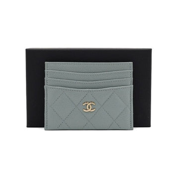 CHANEL ライトグレーキャビアシャンパンゴールドカードホルダー 152316595