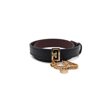 GIVENCHY ブラックレザーGVゴールドチェーンブレスレット aa58035 152316735