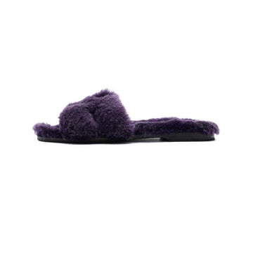 Hermes Oran Wool Skin Shearling Purple Color Women's Sandals Slippers 231288ZH 152316917