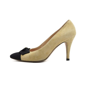CHANEL Beige Suede Ribbon Detail Women's Pumps 12345 152316923