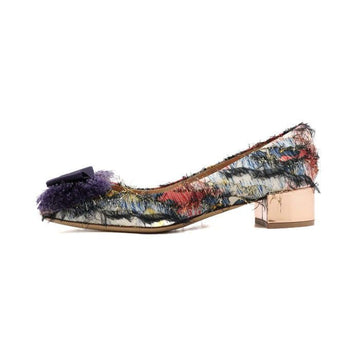 Salvatore Ferragamo Multicolor Malia Fabric Bar Bow Pumps Women Shoes AA54207 152317002