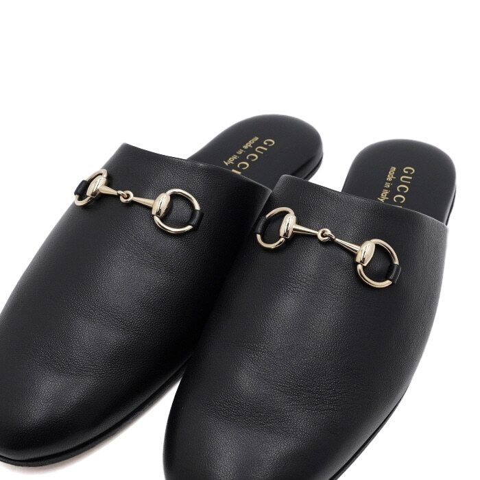 Gucci Black Leather Horsebit GG Women's Mule Slippers 849565