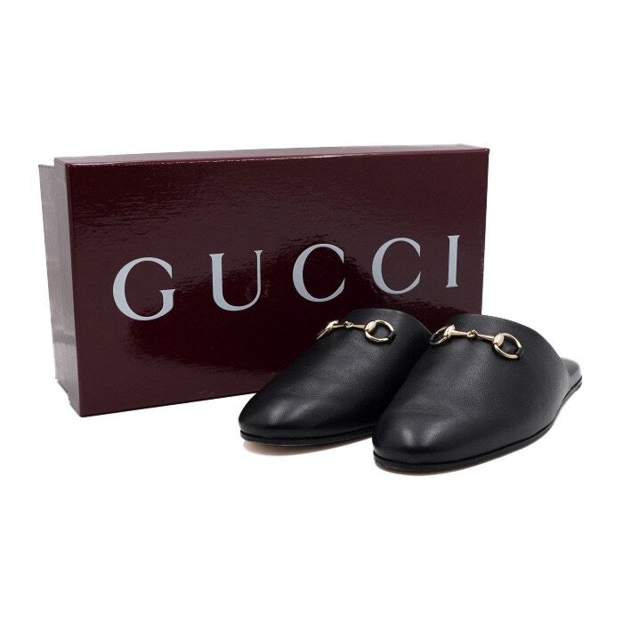 Gucci Black Leather Horsebit GG Women's Mule Slippers 849565