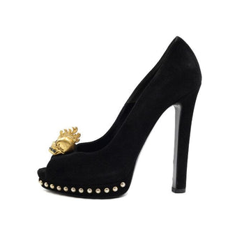 ALEXANDER MCQUEEN Schwarze Wildleder-Pumps mit goldfarbenem Totenkopf-Logo 301246 152317084